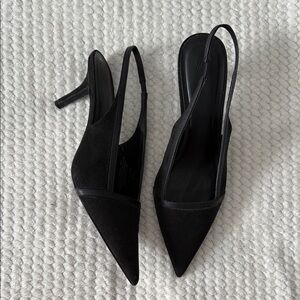 Black Pointed Slingback Heels - Women's Elegant Pumps